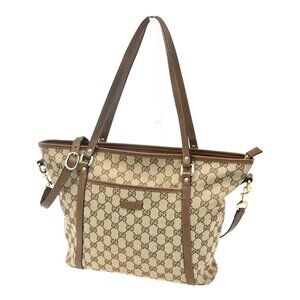 GUCCI GG 2way Shoulder Tote Bag Canvas Leather Beige GHW Italy 388929 34KC092